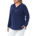 thumbnail image 4 of Agnes Orinda Plus Size Tunic Tops for Women  Long Sleeve V Neck Button Fall Pullover Shirt Loose Blouse 2X Dark Blue, 4 of 5