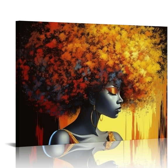 Acheng Premium Canvas Wall Art African American Abstract Art Modern Decorative Artwork Black Queen Woman Graffiti Design Abstract Afro Hairstyle Artwork Painting 20x16in