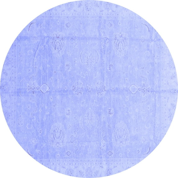 Ahgly Company Machine Washable Indoor Round Abstract Blue Modern Area Rugs, 4' Round
