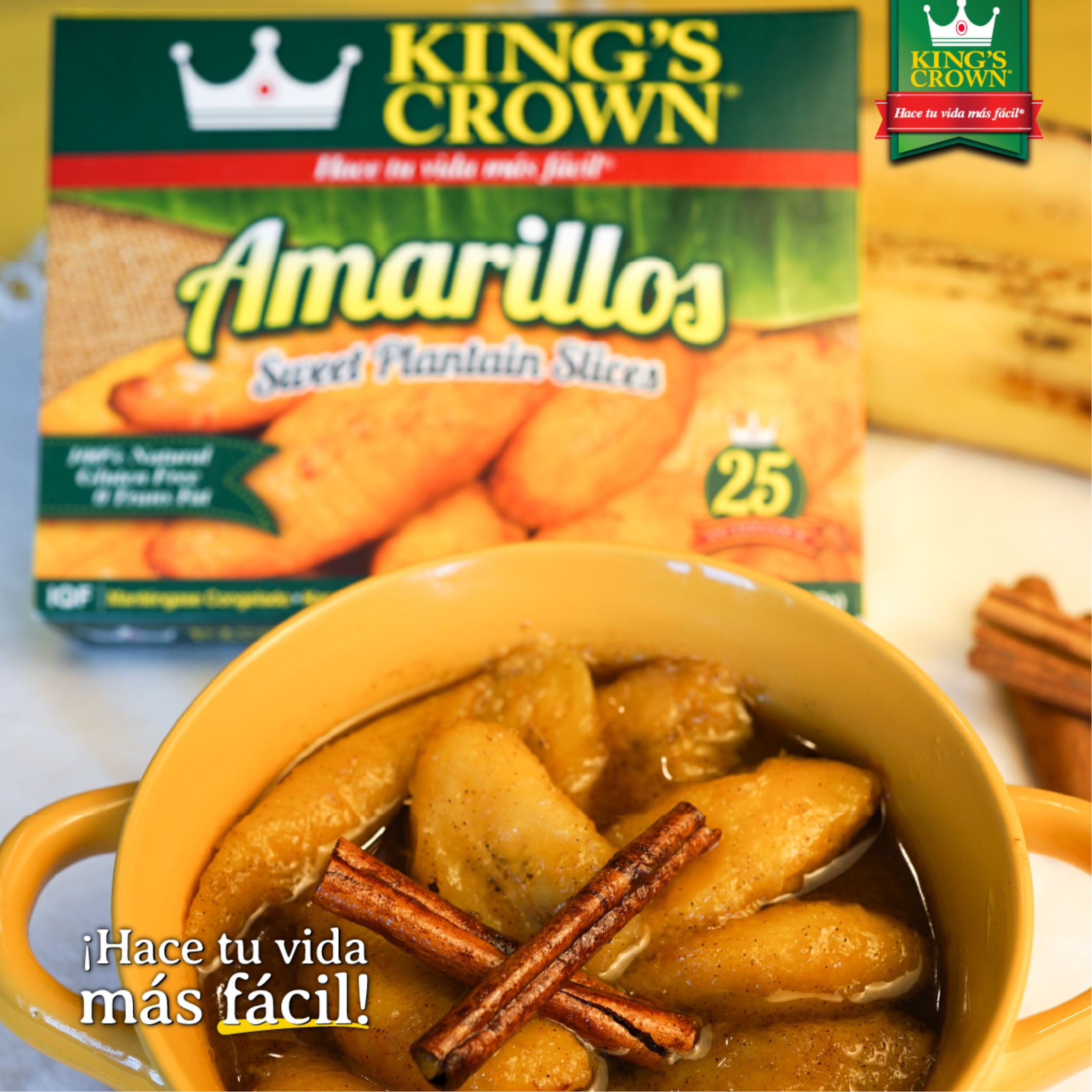 Kings Crown Foods, Sweet Plantain Slices, Amarillos, 12 oz Carton Box (Frozen)