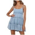 thumbnail image 2 of LOVZFMLL Robes Femmes Couleur Unie Grande Taille Robe de Plage à Volants avec Nœud, 2 of 8
