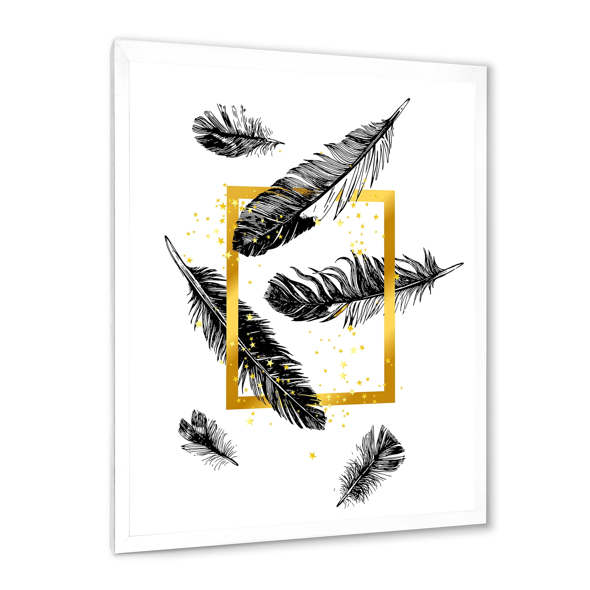 Designart 'Feathers and Golden Frame' Bohemian & Eclectic Framed Art Print