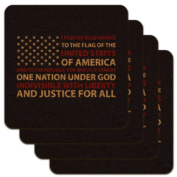 USA Flag Pledge of Allegiance America Low Profile Novelty Cork Coaster Set