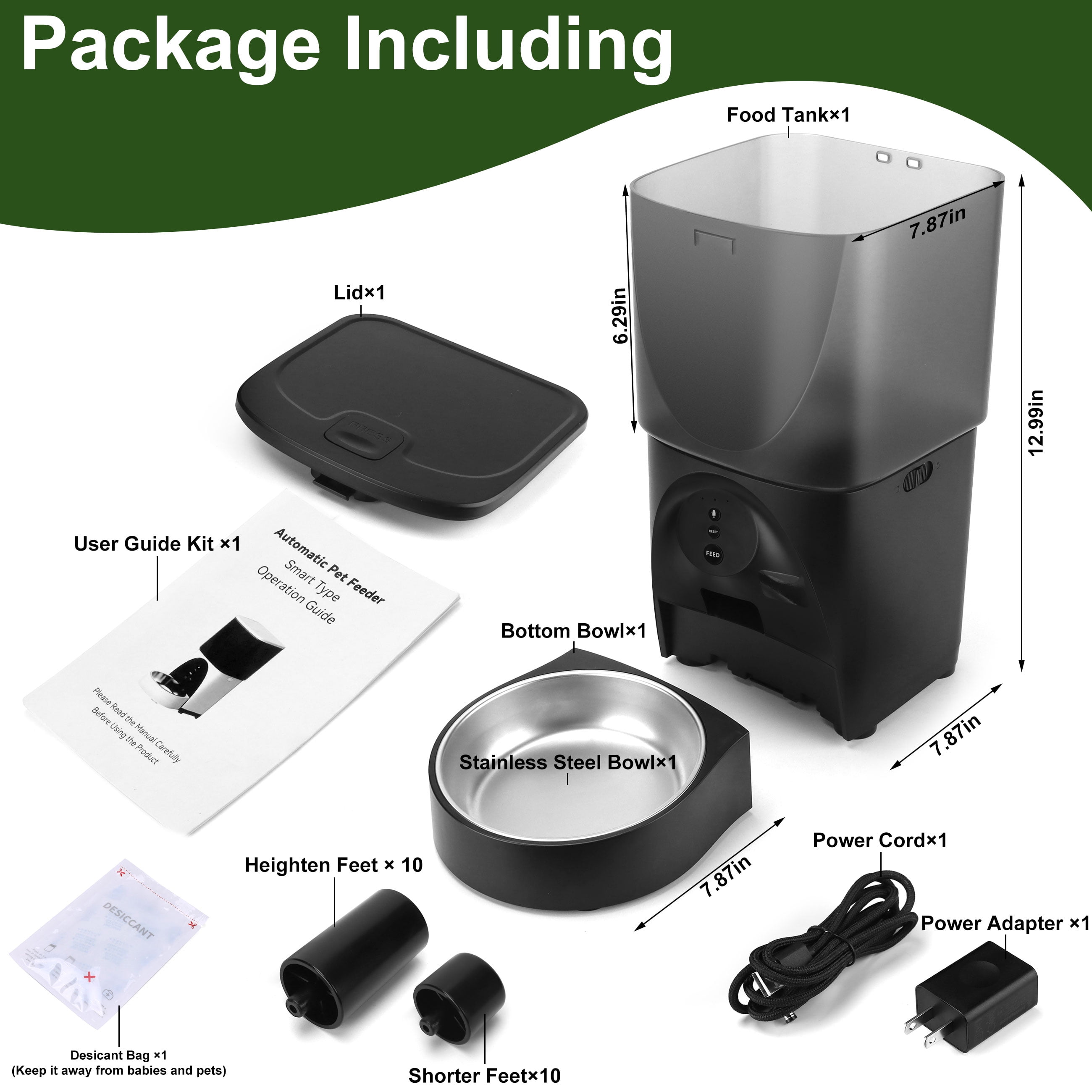 Cobectal Automatic Dry Cat Feeder with Adjustable Station, Voice Control & Dual Power Supply
