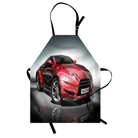 - Cars Apron Modern Era Sports Car Designed for Spirited Performance and Fast Speed Racing Print, Unisex Kitchen Bib Apron with Adjustable Neck for Cooking Baking Gardening, Silver Red, by Ambesonne