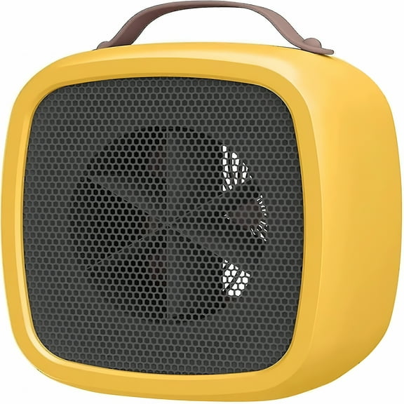 HIBIBUD Space Heater,Battery Powered Compact Electric Mini Fan Winter Electric With Thermostat High Output For Home Bedroom Desk Indoor Use,Yellow