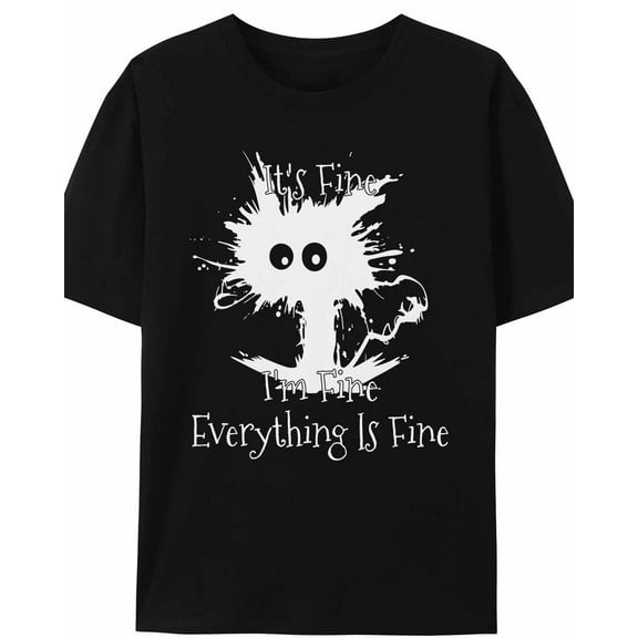 Women's T-Shirt It's Fine I'm Fine Everythimg Ls Fine Cute Cartoon Short Sleeve Casual Tee Classic Crew Neck T Shirt for Women Black, 3XL