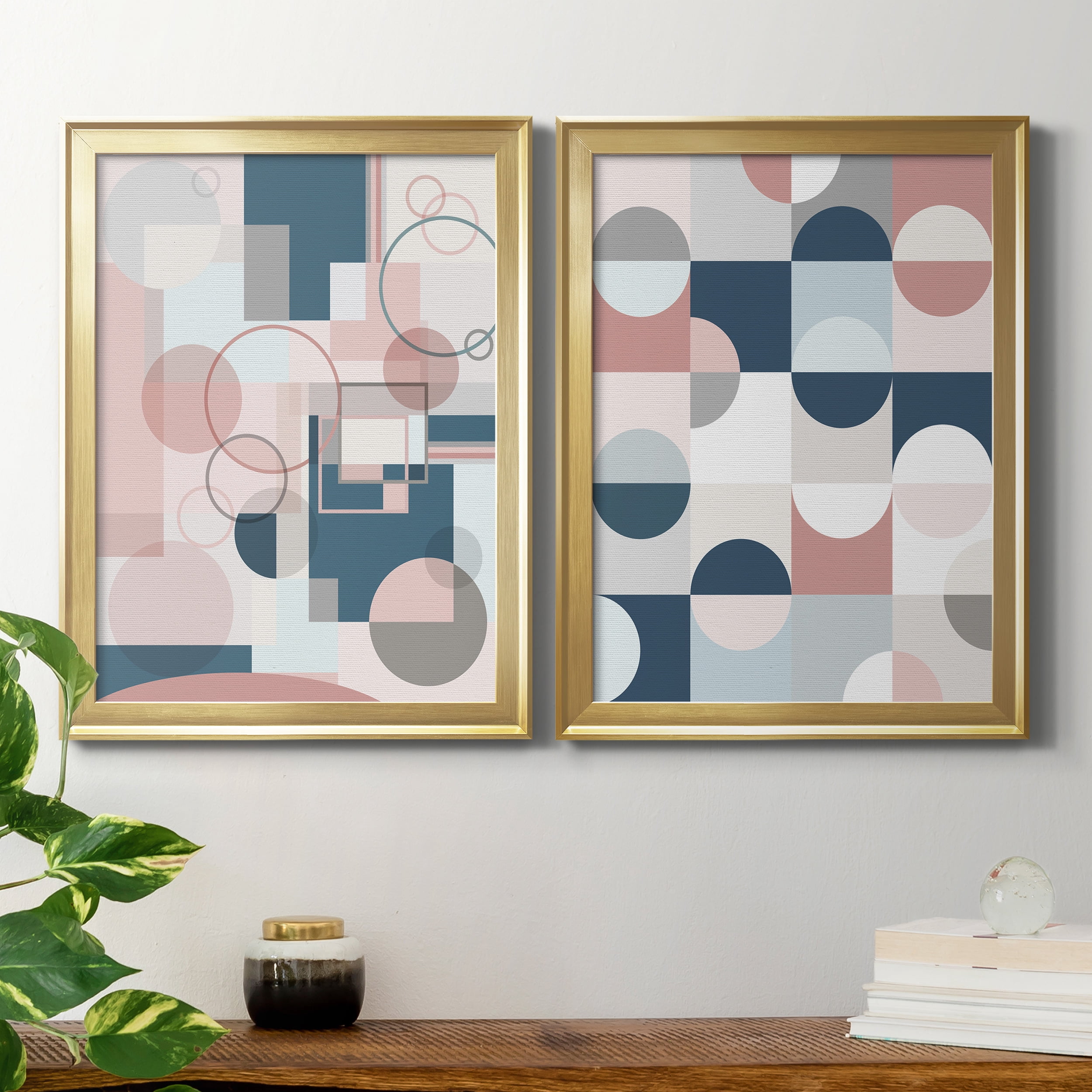 2 Piece Set Modern Geo Premium Framed Canvas - Ready to Hang - 22.5 x 30.5 Each - Gold Frame