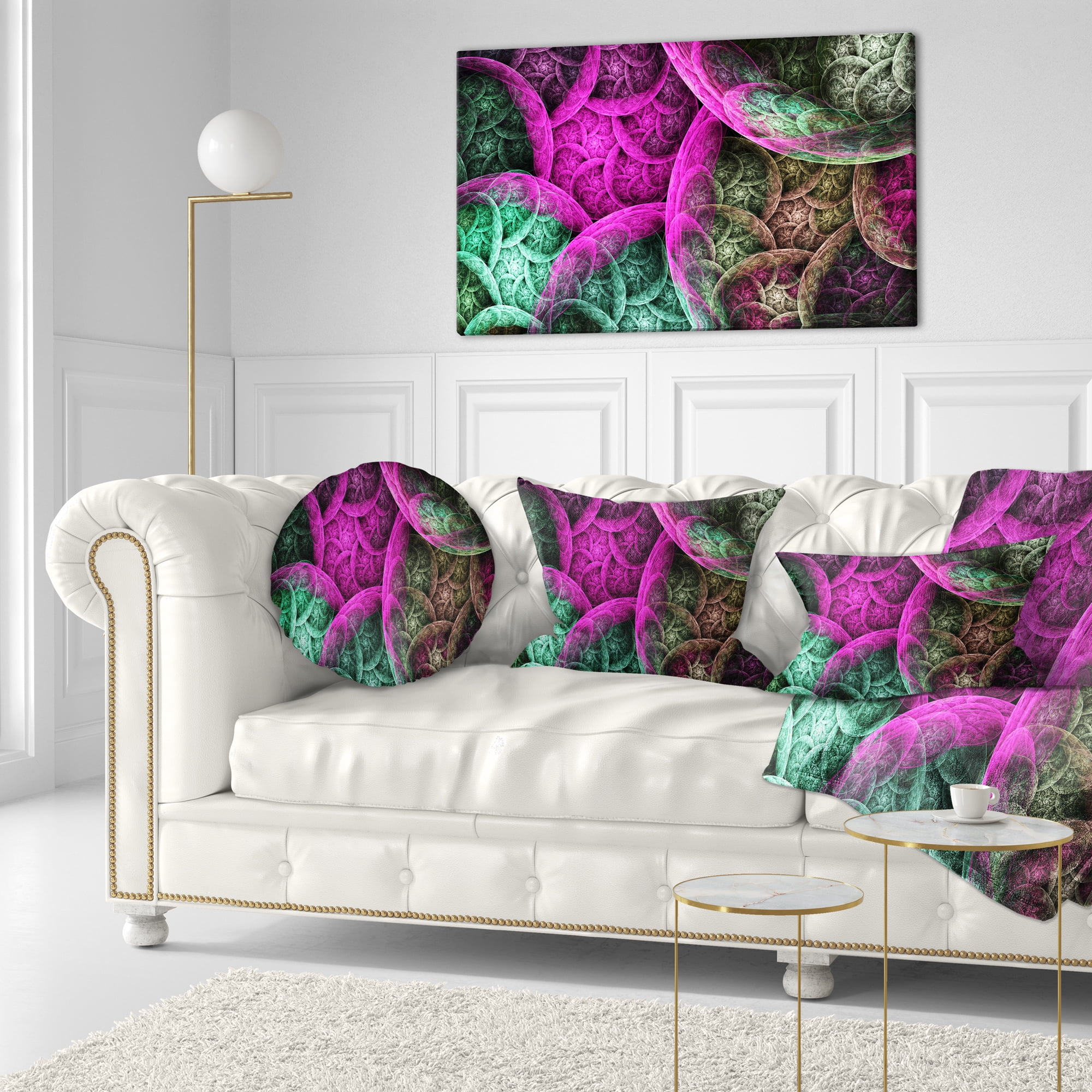 Designart Pink Green Dramatic Clouds - Abstract Throw Pillow - 12x20