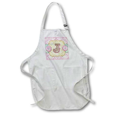 

3dRose Regal Pastel Mod Damask Monogram Initial J - Medium Length Apron 22 by 24-inch With Pouch Pockets