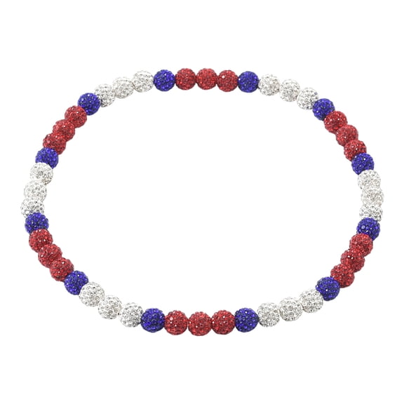 1 Box 18in Bling Beaded Necklace Red White Blue Baseball Necklace Patriotic Holiday Glitter Rhinestone Drip Clay Sports Bling Bead Chain