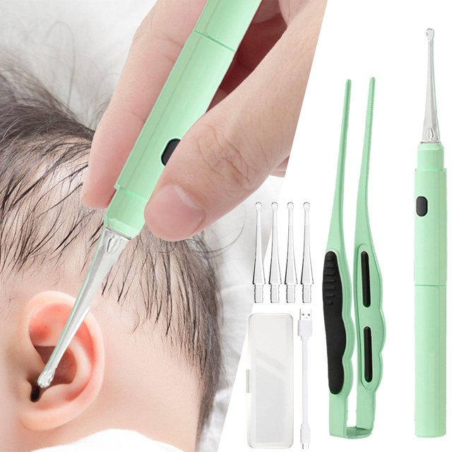 BKER Rechargeable Visual Children's Luminous Ear Scoop Baby Ear Scoop Ear Wax Tweezers Ear Picking Tool Set