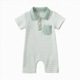 thumbnail image 1 of COMVALUE Barboteuse d'Été pour Bébé Garçon, Décontractée et Stylée, Rayée, de Golf, Brodée, à Boutons, à Col, à Manches Courtes (Vert, 0-6 Mois), 1 of 8