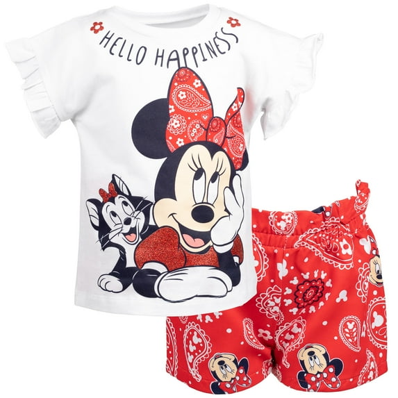 Disney Minnie Mouse Toddler Girls Graphic T-Shirt and Shorts Outfit Set White/Red 5T