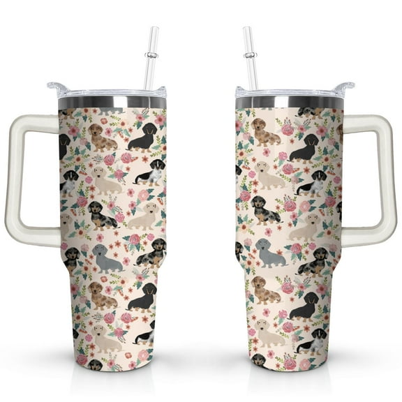 Paw Print Dog Lovers Tumbler 40oz - Vacuum Insulated Coffee Cup with Handle & Straw- Cute Gift for Female Dog Owners