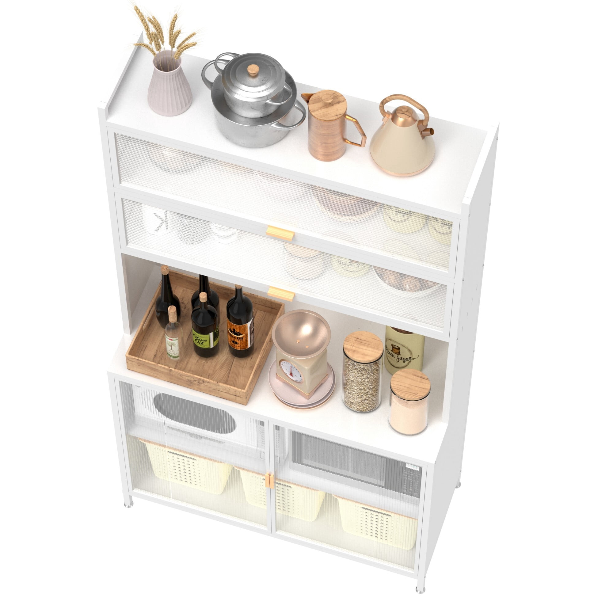 AENKYO 73" 6-Tier Metal Kitchen Pantry Cabinet with Acrylic Flip Doors, Steel Food Storage Organizer Hutch, White