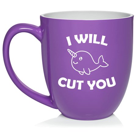 

I Will Cut You Narwhal Funny Ceramic Coffee Mug Tea Cup Gift (16oz Purple)