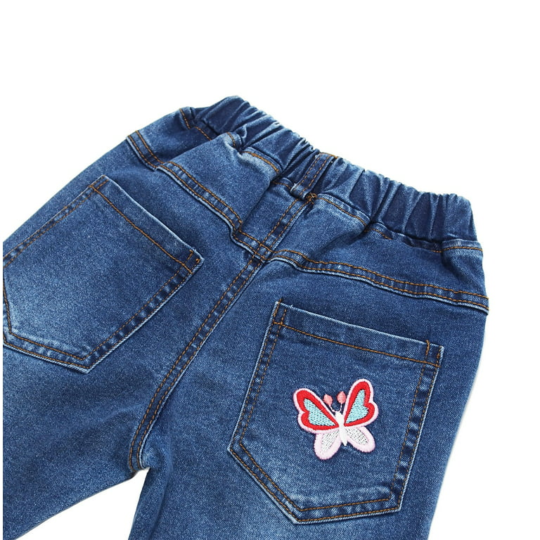 Kidscool Space Little Girl Embroidered Jeans,Big Girls Elastic Waist Denim Bottom Pants,11-12 Years, Infant Girl's, Blue