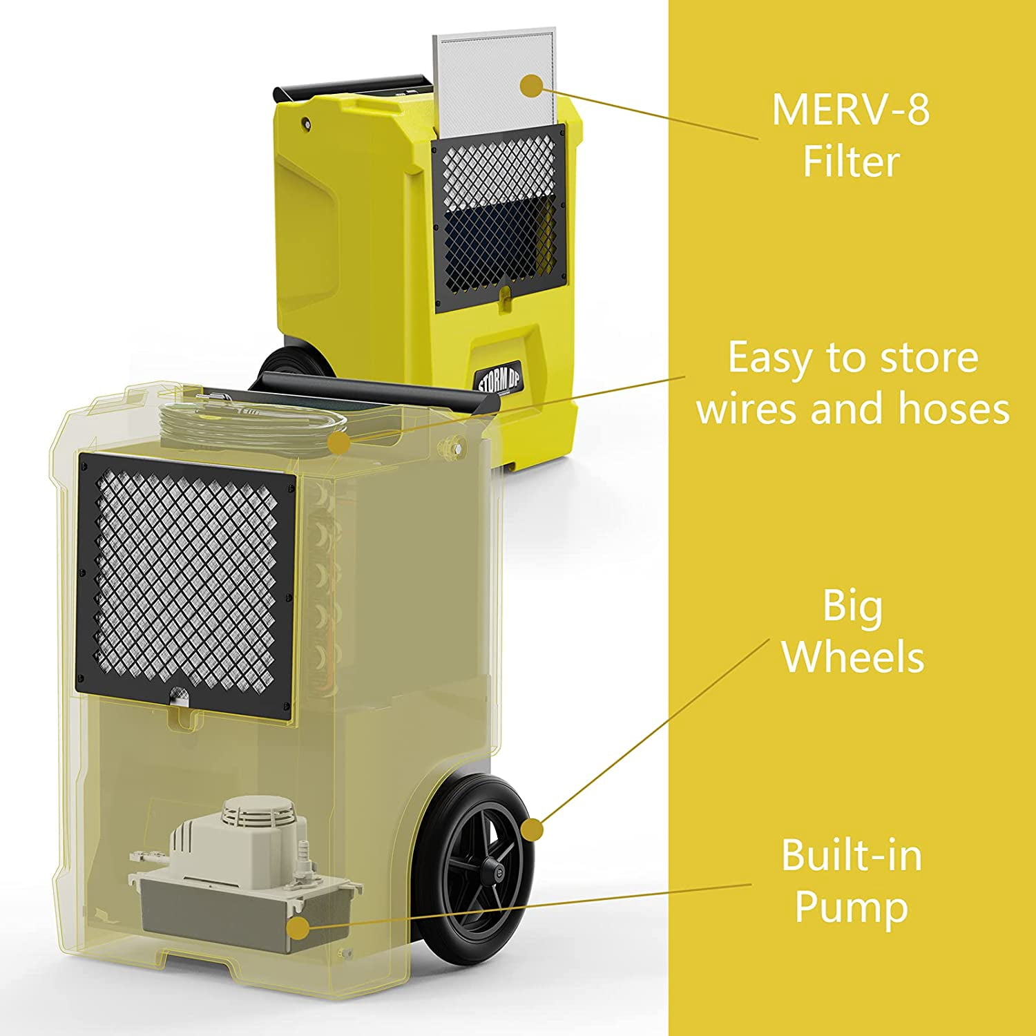 ALORAIR 110 PPD Commercial Dehumidifiers APP Control Basement Dehumidifier Up to 1300 Sq.Ft Dehumidifier with Drain Hose for Garage,Basements, Flood Repair Yellow
