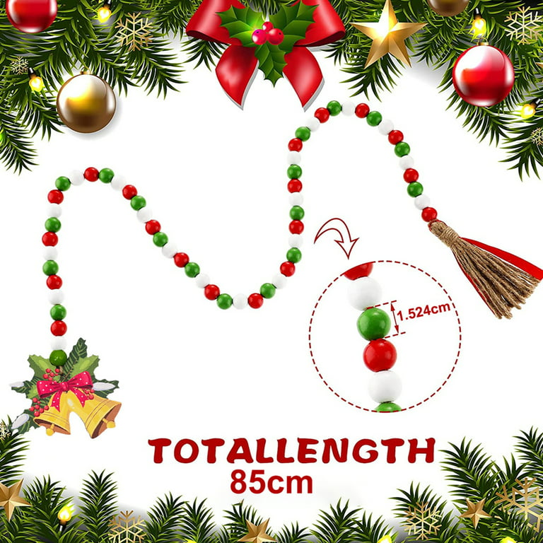 Farfi Christmas Wood Beads Garland with Tassel Classical Green and Red Bead  Garland Hanging Pendants for Christmas Tree Holiday Home Decor (Type B) 