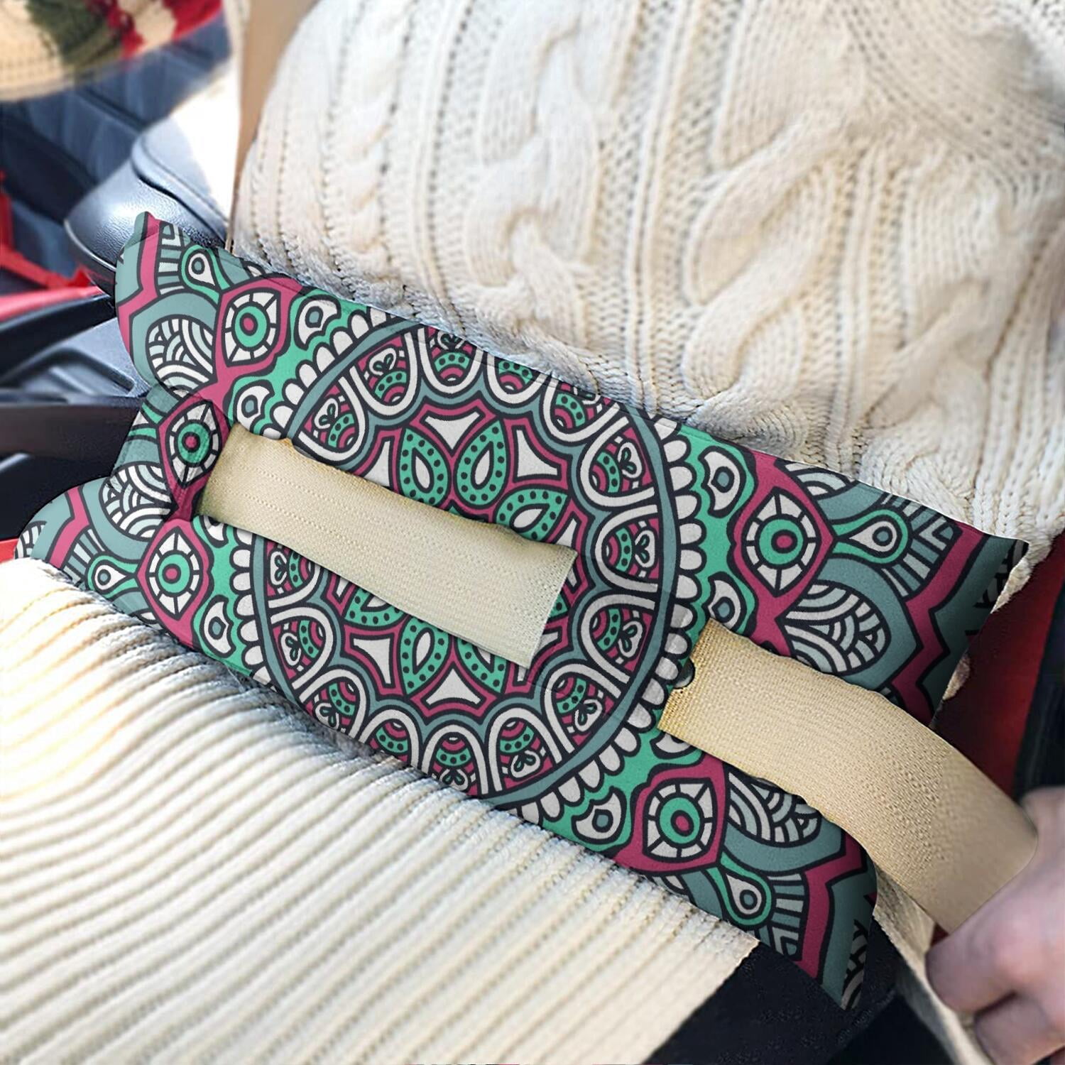Geometric Mandala Design Seatbelt Pillow for Post Surgery - Plush Mastectomy Car Cushion - Pressure Relief Pad with Exotic Cultural Art