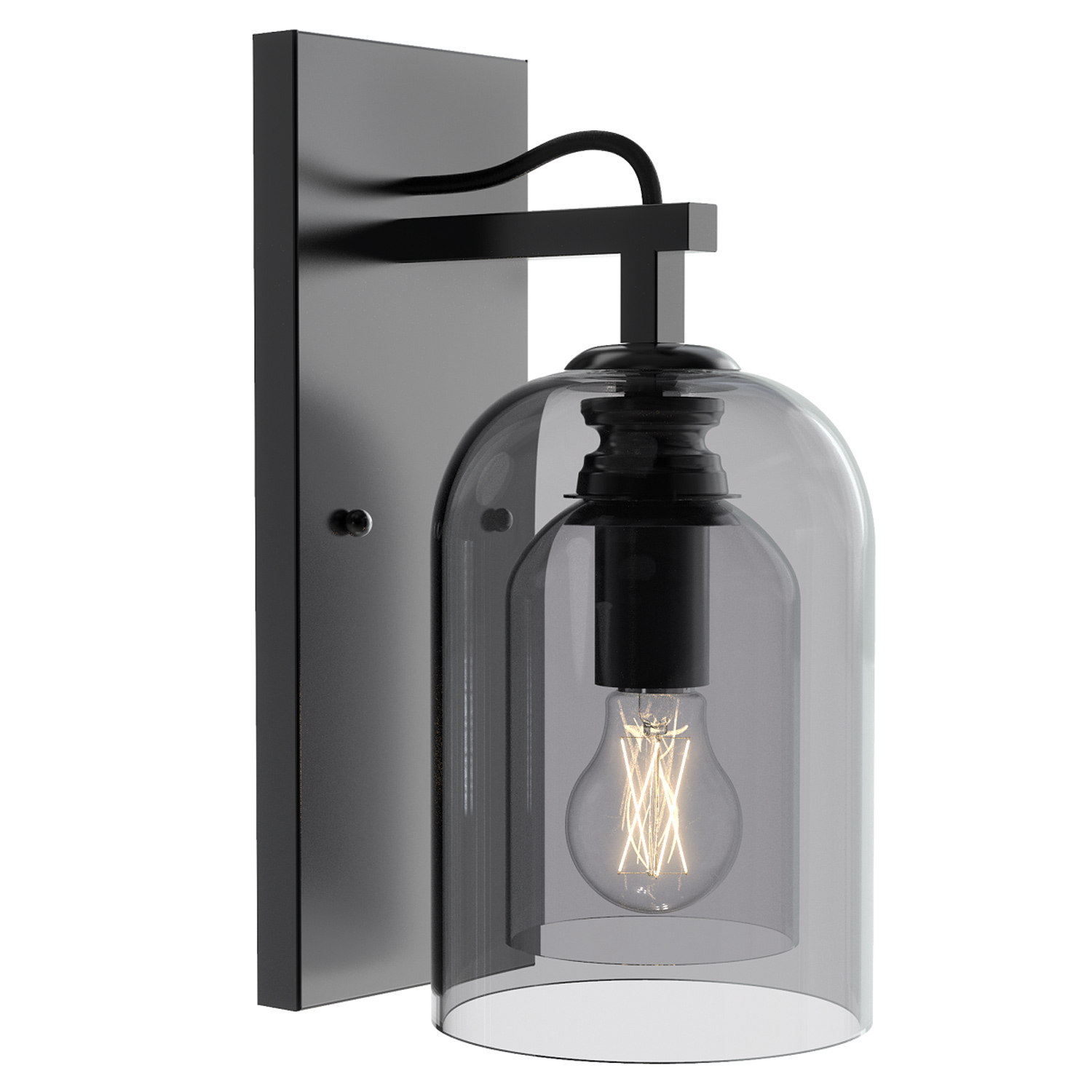 Better Homes & Gardens 13" Classic Black Indoor Wall Sconce Light With Double Wall Smoky Glass Shade