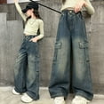 thumbnail image 3 of Kids Girls' Fashion Jeans Elastic High Waist Wide Leg Denim Pants Teen Girl Clothes Cute Clothes, 3 of 7