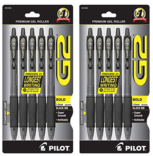 31303 G2 Premium Refillable & Retractable Rolling Ball Gel Pens Black Pack of 5 Bold Point 2 Pack 5-Pack Black Ink 