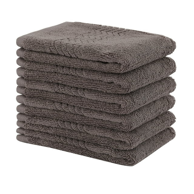 Toallas de baño ultra suaves y absorbentes de 6 piezas 100% algodón de felpa (13.4 x 13.4 pulgadas, color café)