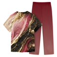 thumbnail image 3 of Men's Short Sleeve V Neck Print Chest Pocket Care Top Elastic Waist Pants Two Piece Work Suit 3XL, 3 of 4