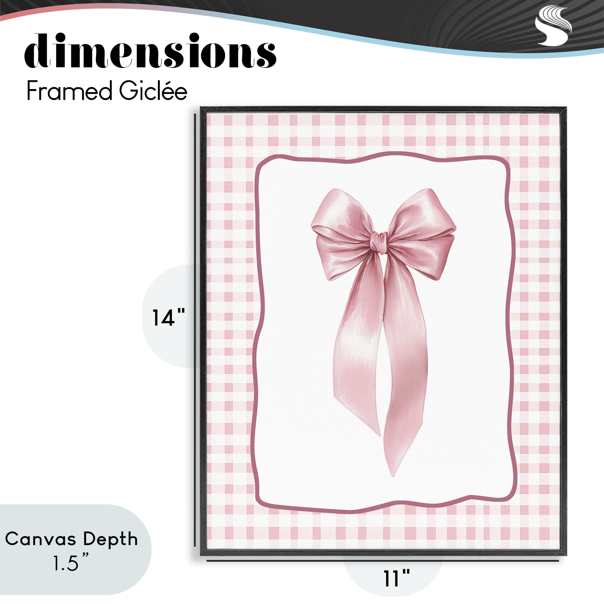 Stupell Industries Pink Gingham Ribbon Black Framed Giclee Art, design by Christine Simpson Art