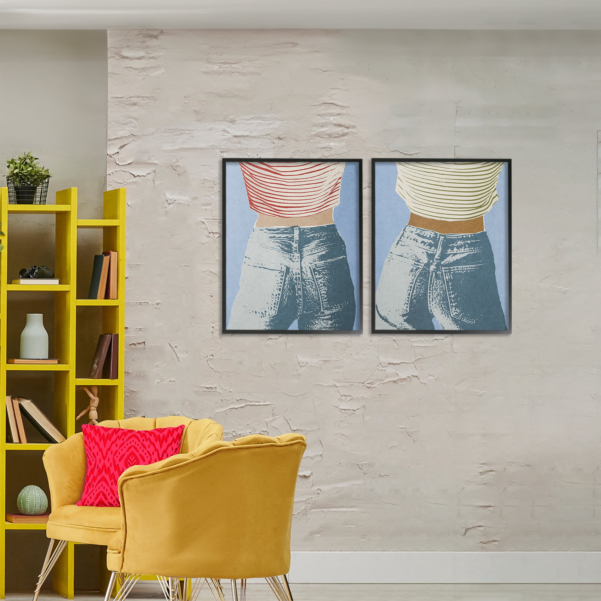 Stupell Industries Favorite Jeans with Striped Shirt 2 Piece Black Framed Giclee Art Set, design by Victoria Barnes