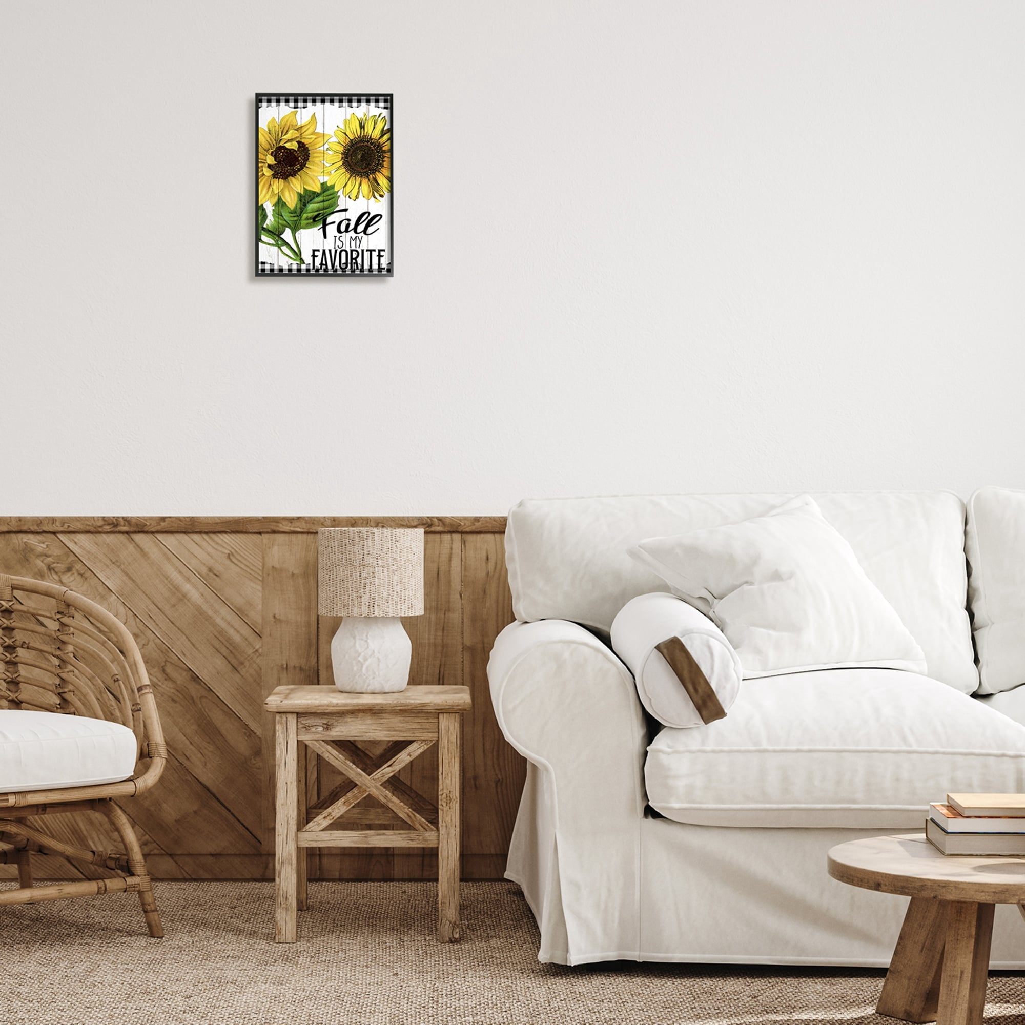 Stupell Industries Fall Autumn Quote Sunflower Tartan Pattern Rustic Design, 11 x 14, Design by Ann Bailey