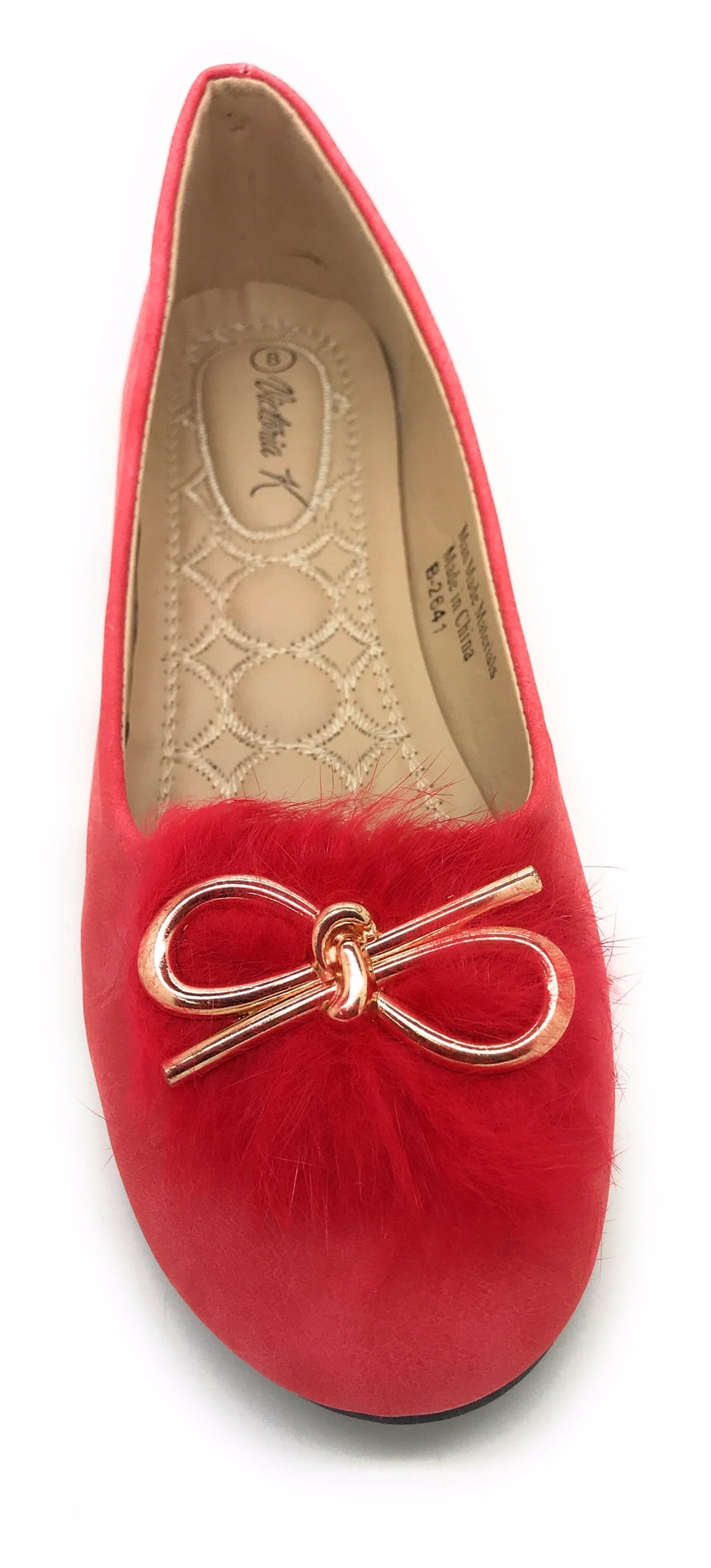 Victoria K Gold Bow Faux Fur Trim Ballerina Flats (Women)