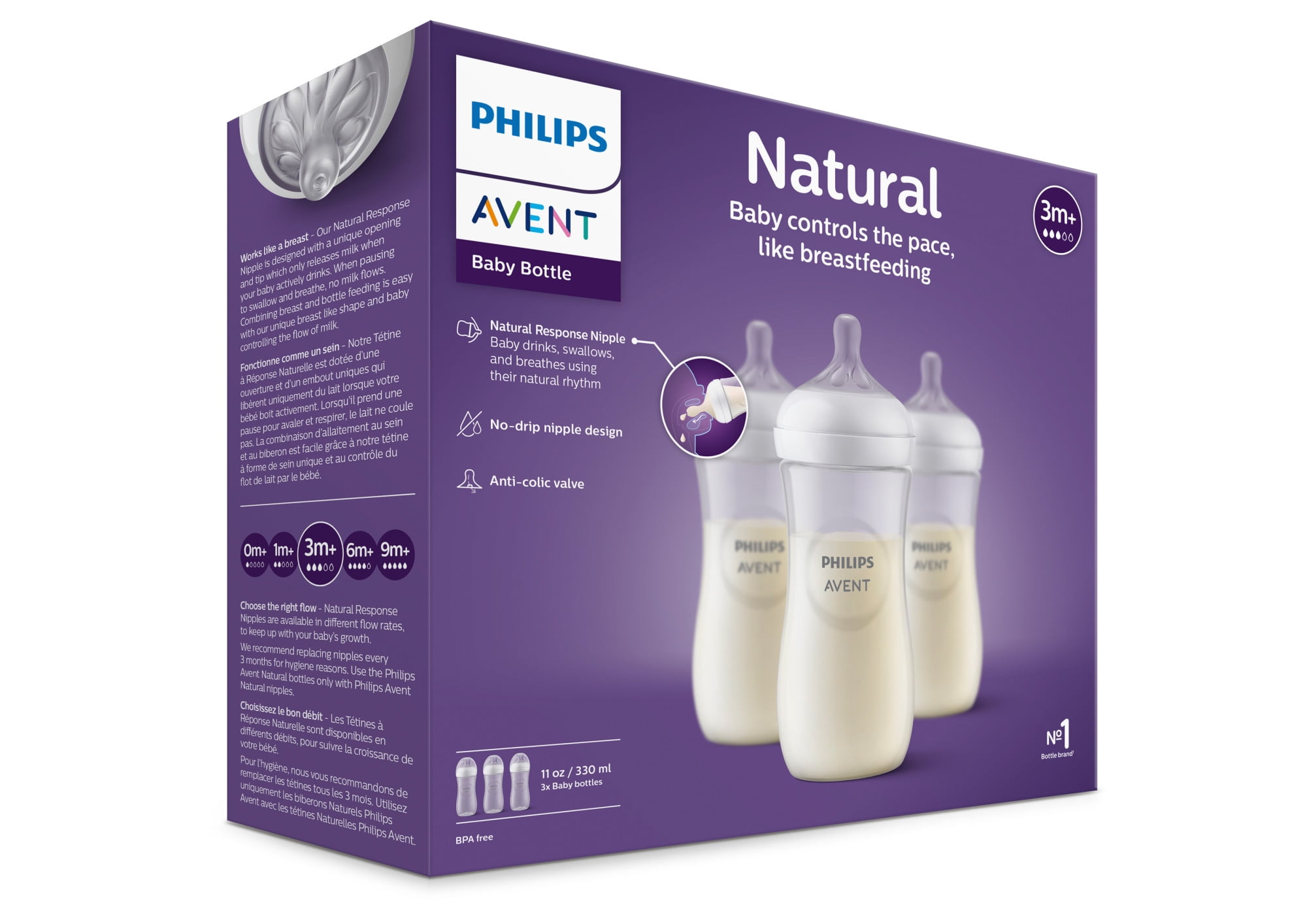 Philips Avent Biberon Natural Response verre 240 ml taille 3