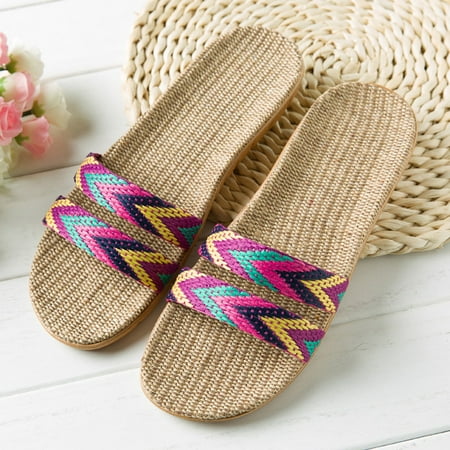 

STEADY Women s Fashion Anti-slip Linen Home Indoor Open Toe Flat Shoes Beach Slippers Red / 35-36