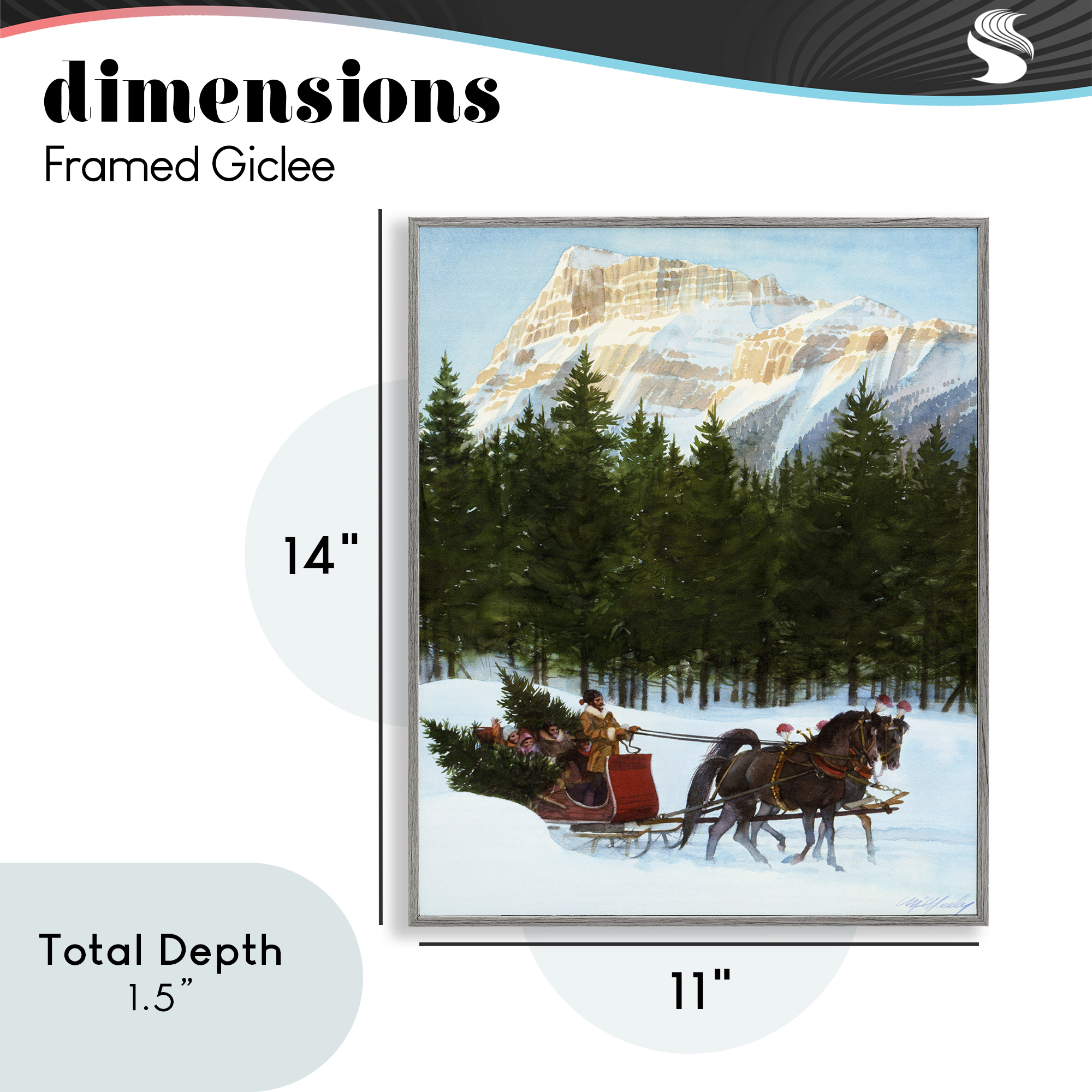Sleigh Ride Carrying Trees Gray Framed Giclee Art, design by Wind River Studios