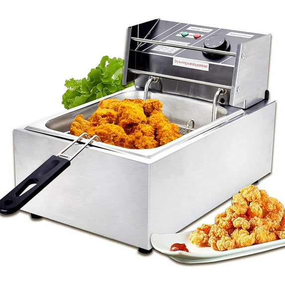 Goorabbit Deep Fryer Home and Commercial Stainless Steel Deep Fryer, Deep Fryer, Electric Countertop Deep Fryer For French Fries, Onion Rings, Egg Rolls,6.3QT/6L/Max 2500W,Single Tank