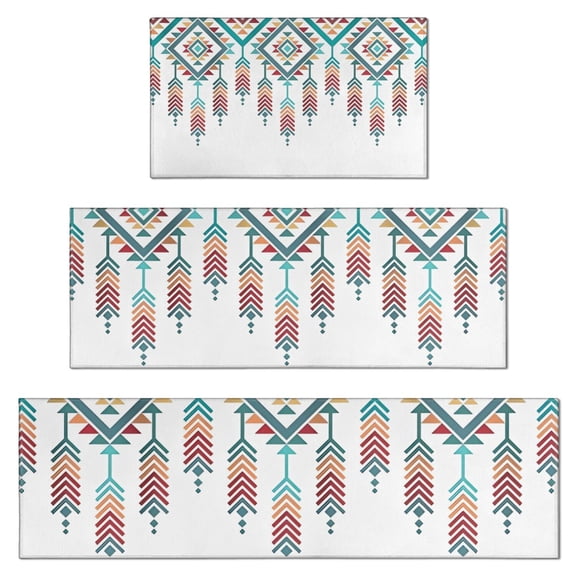 Multicolor Ethnic Geometric Border Pattern Kitchen Rugs Sets Of 3,Kitchen Runner Rugs Non Skid Washable,Decorative Kitchen Floor Mats for Kitchen,Sink,Laundry,17"x30" 17"x47" 17"x59"