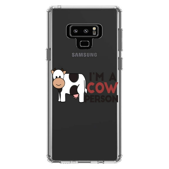 DistinctInk Clear Shockproof Hybrid Case for Samsung Galaxy Note 9 - TPU Bumper Acrylic Back Tempered Glass Screen Protector - I'm A Cow Person