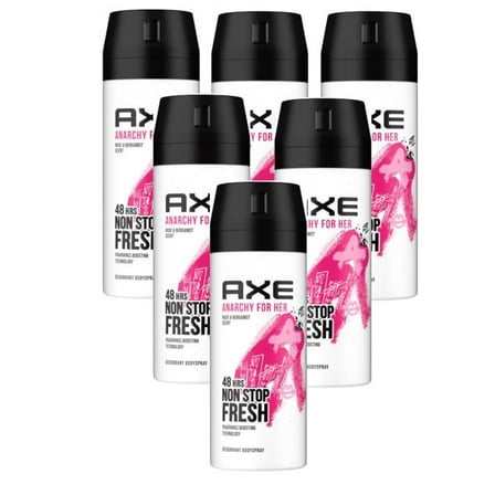 AXE ANARCHY FOR HER Deodorant Body Spray For Women Rose Bergamot Scent 5fl oz 6 Pack