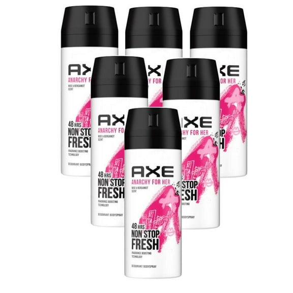 AXE ANARCHY FOR HER Deodorant Body Spray For Women Rose Bergamot Scent 5fl oz 6 Pack