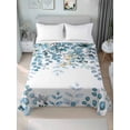 thumbnail image 2 of Full Size Flat Sheet Only, Blue Eucalyptus Leaves Soft Brushed Microfiber Bed Sheets, Farmhouse Watercolor Floral Hotel Quality Breathable Bedding Top Sheet, Easy Care, 81"x96", 2 of 9