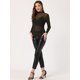 thumbnail image 3 of Camisa de malla brillante Allegra K Gilitter para mujer Oro Negro M, 3 of 5