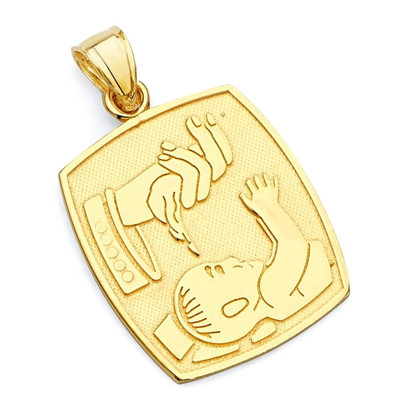 Wellingsale 14K Yellow Gold Polished Milgrain Religious Baptism Charm Pendant