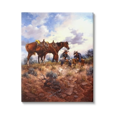Stupell Industries Cowboys & Horses Landscape Animals & Insects Painting Gallery Wrapped Canvas Print Wall Art, 36 x 48