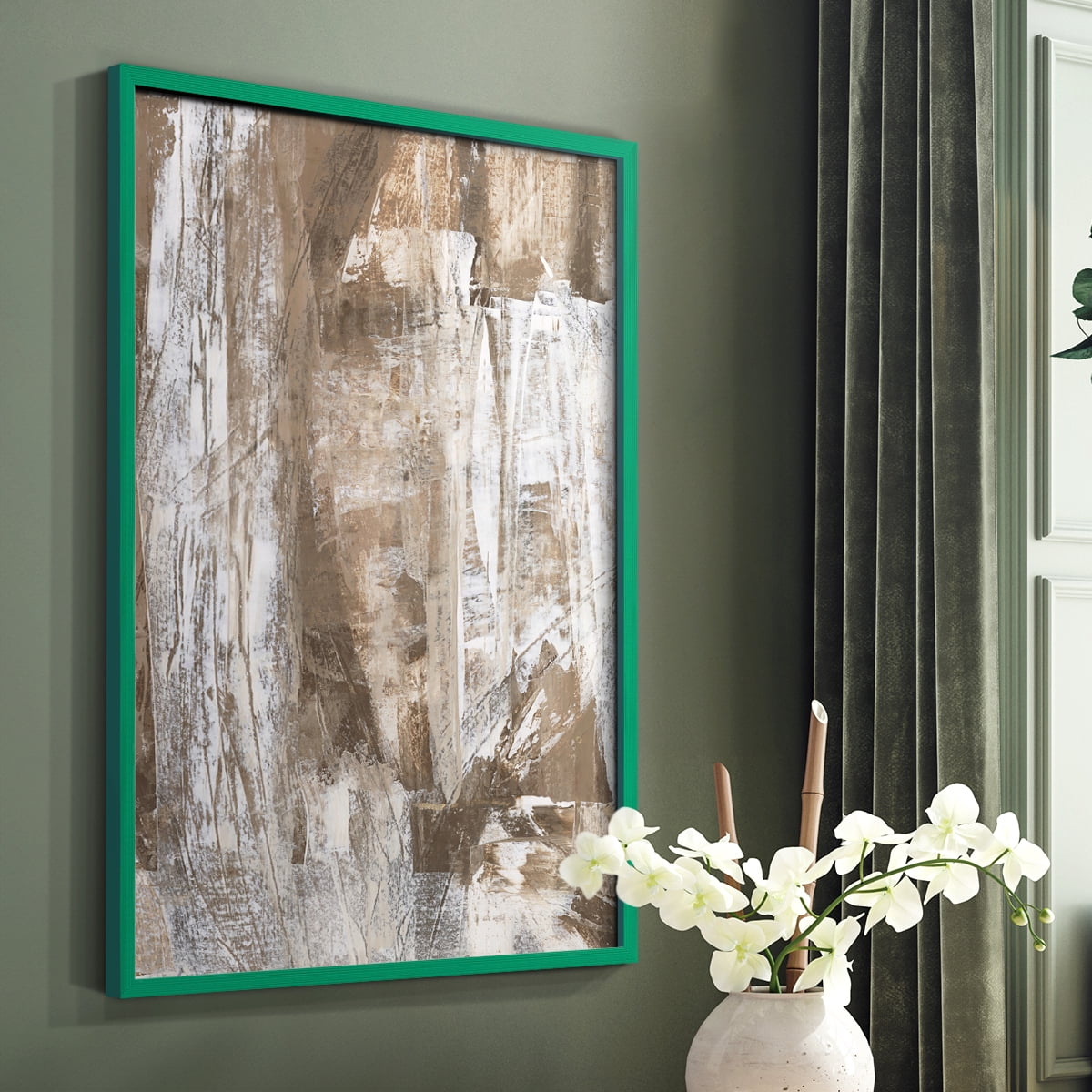 Bronzed I Framed Print in Green Solid Wood Framed Print No Nail Hanging