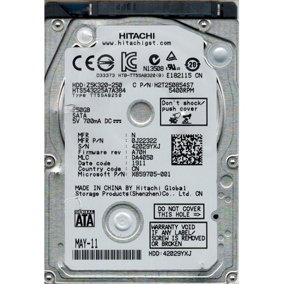 Hitachi HTS543225A7A384 P/N: 0J22322 MLC: DA4050 250GB