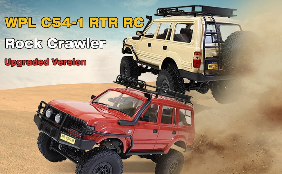 1/16 Scale RC Crawler, WPL C54-1 RTR RC Truck 4x4 Off Road RC Rock Crawler with Upgraded Chassis, 260 Motor New Gearbox and Batteries for Adults Hobby Toy Yellow