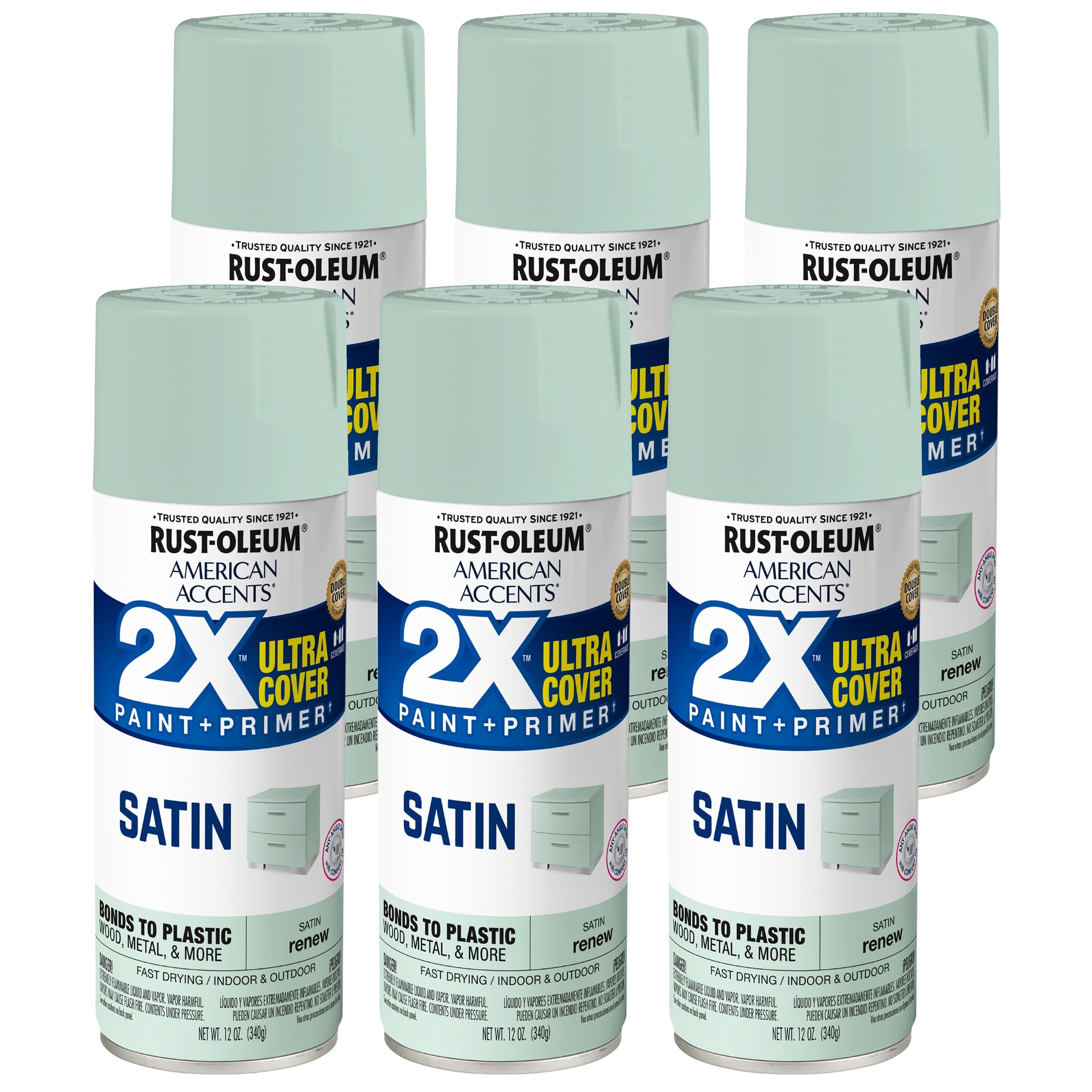 6 Pack, Renew, Rust-Oleum American Accents 2X Ultra Cover Satin Spray Paint-393536, 12 oz